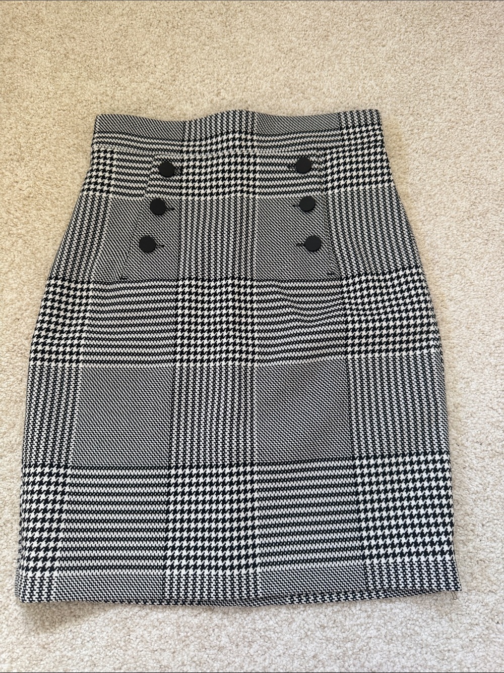 H&M Black and White Plaid High-Waist Pencil Skirt